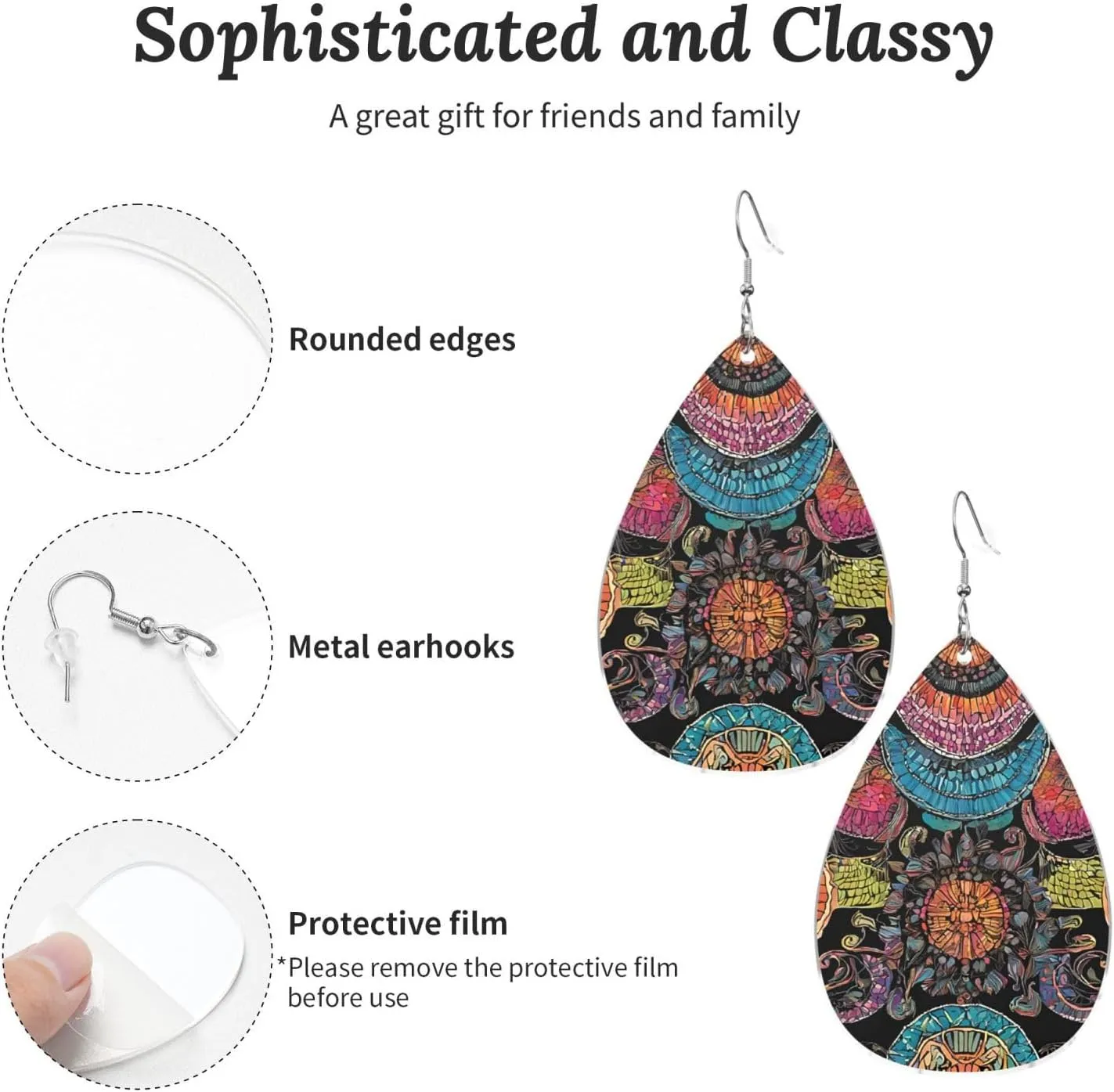 Stylish Drop-Shaped Acrylic Earrings Lightweight Printed Teardrop Dangle Earrings for Women (Native Patterns)