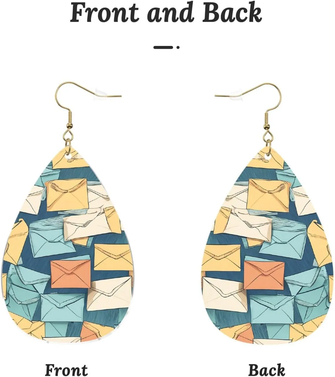 Stylish Drop-Shaped Acrylic Earrings Lightweight Printed Teardrop Dangle Earrings for Women (Postal Stationery)