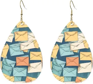 Stylish Drop-Shaped Acrylic Earrings Lightweight Printed Teardrop Dangle Earrings for Women (Postal Stationery)