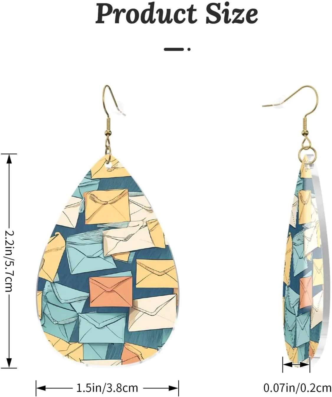 Stylish Drop-Shaped Acrylic Earrings Lightweight Printed Teardrop Dangle Earrings for Women (Postal Stationery)