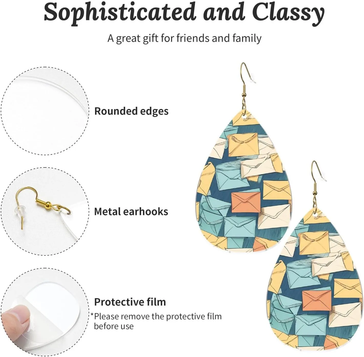 Stylish Drop-Shaped Acrylic Earrings Lightweight Printed Teardrop Dangle Earrings for Women (Postal Stationery)