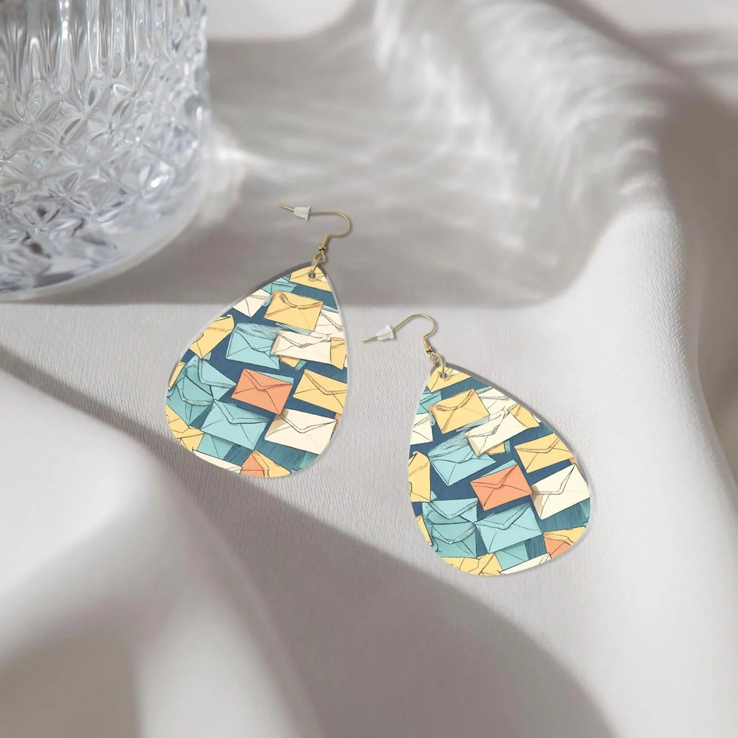 Stylish Drop-Shaped Acrylic Earrings Lightweight Printed Teardrop Dangle Earrings for Women (Postal Stationery)