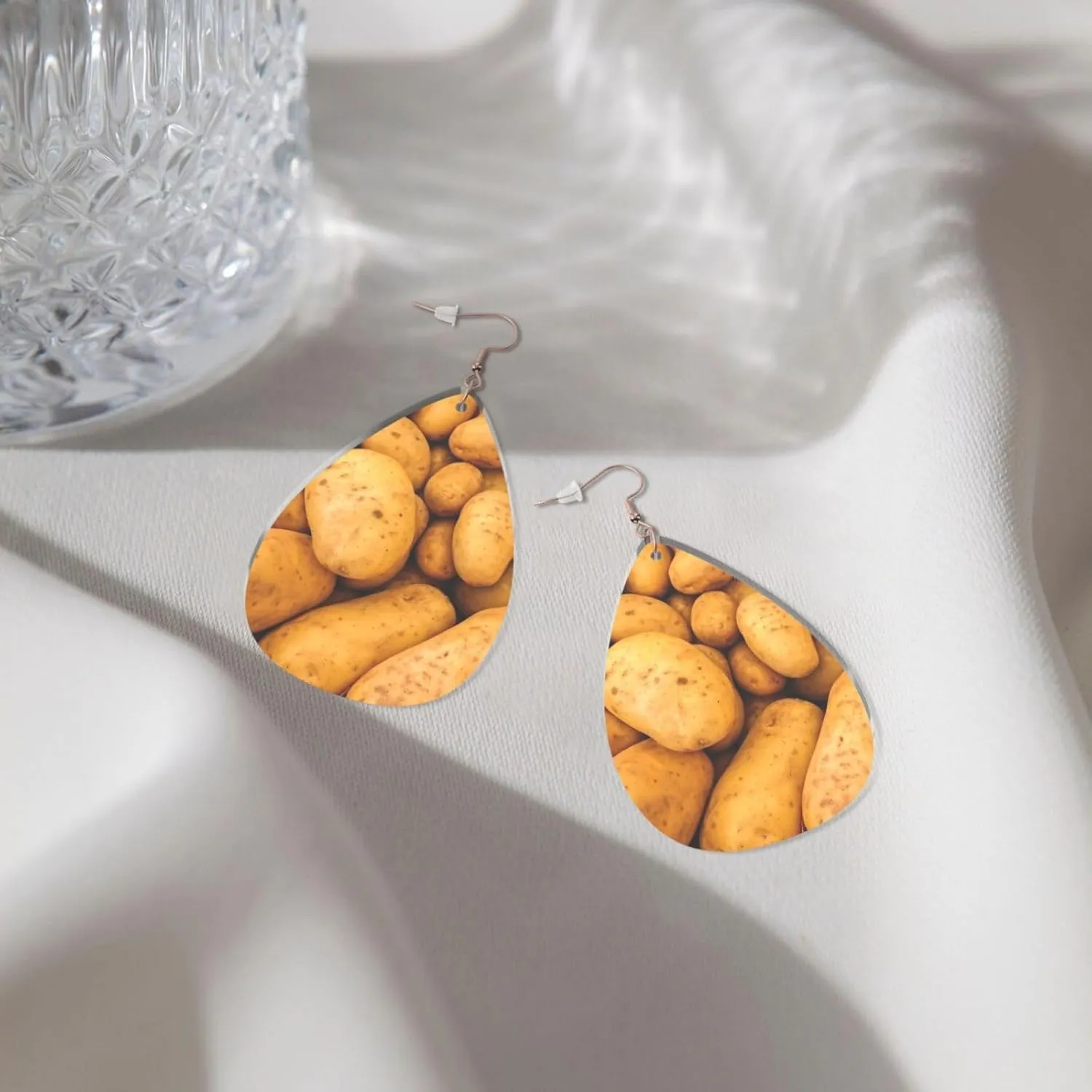 Stylish Drop-Shaped Acrylic Earrings Lightweight Printed Teardrop Dangle Earrings for Women (Potatoes)