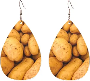 Stylish Drop-Shaped Acrylic Earrings Lightweight Printed Teardrop Dangle Earrings for Women (Potatoes)