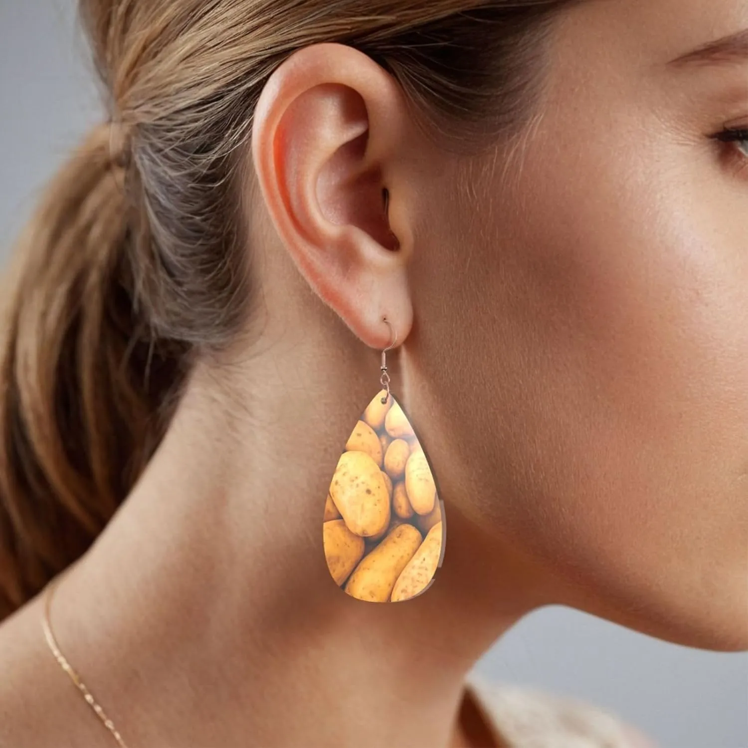 Stylish Drop-Shaped Acrylic Earrings Lightweight Printed Teardrop Dangle Earrings for Women (Potatoes)