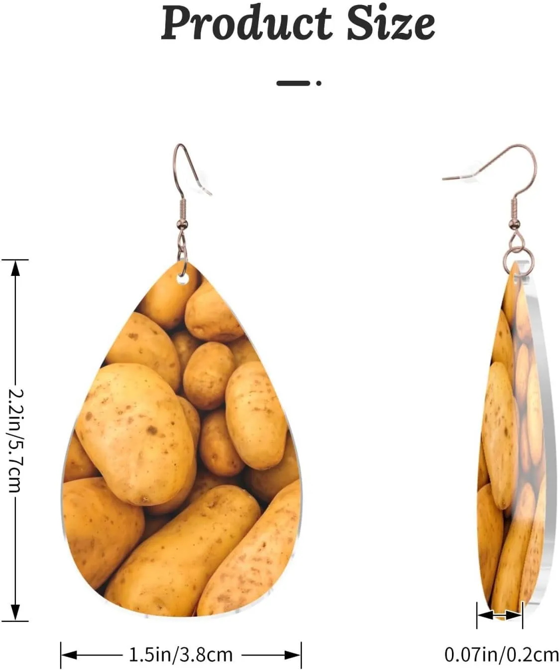 Stylish Drop-Shaped Acrylic Earrings Lightweight Printed Teardrop Dangle Earrings for Women (Potatoes)