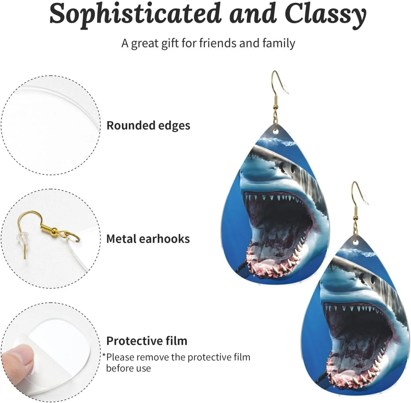 Stylish Drop-Shaped Acrylic Earrings Lightweight Printed Teardrop Dangle Earrings for Women (Sea FIsh)
