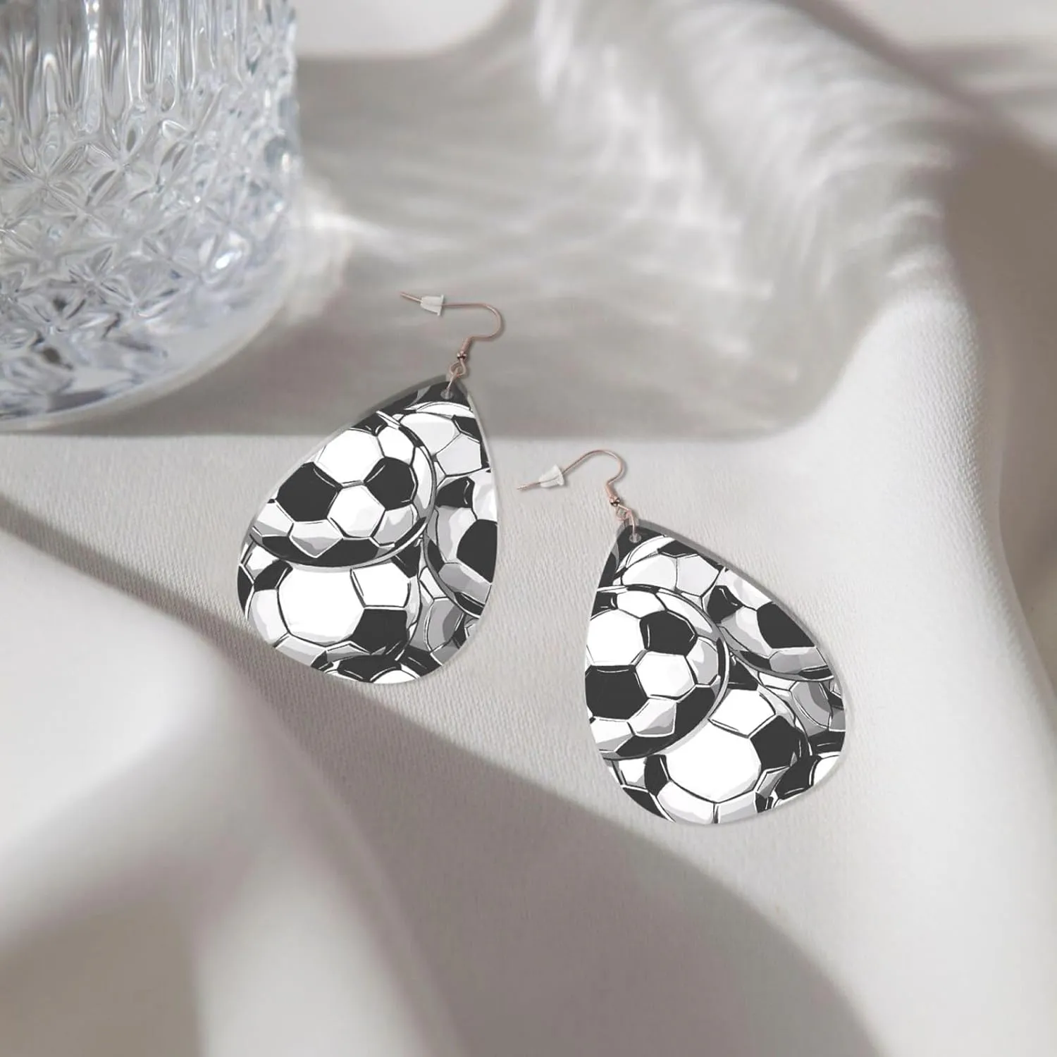 Stylish Drop-Shaped Acrylic Earrings Lightweight Printed Teardrop Dangle Earrings for Women (Soccer Sea)