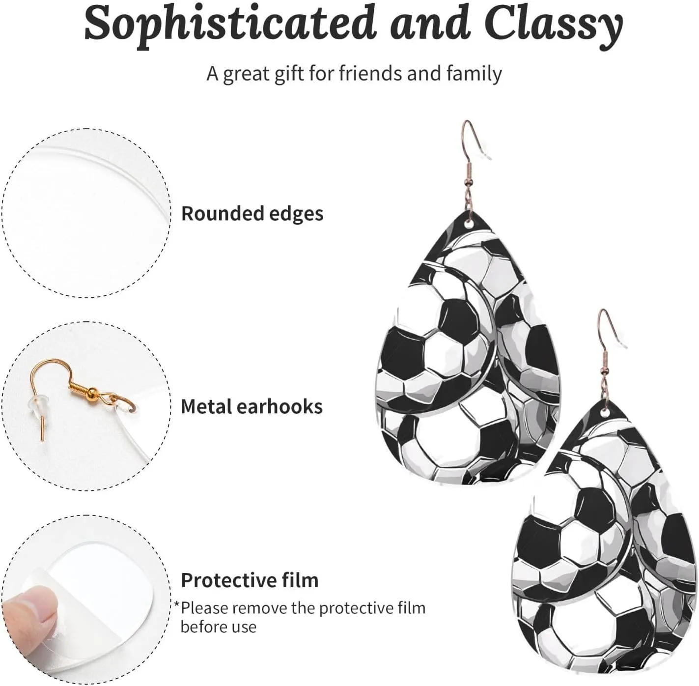 Stylish Drop-Shaped Acrylic Earrings Lightweight Printed Teardrop Dangle Earrings for Women (Soccer Sea)