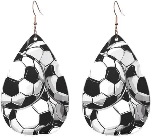 Stylish Drop-Shaped Acrylic Earrings Lightweight Printed Teardrop Dangle Earrings for Women (Soccer Sea)