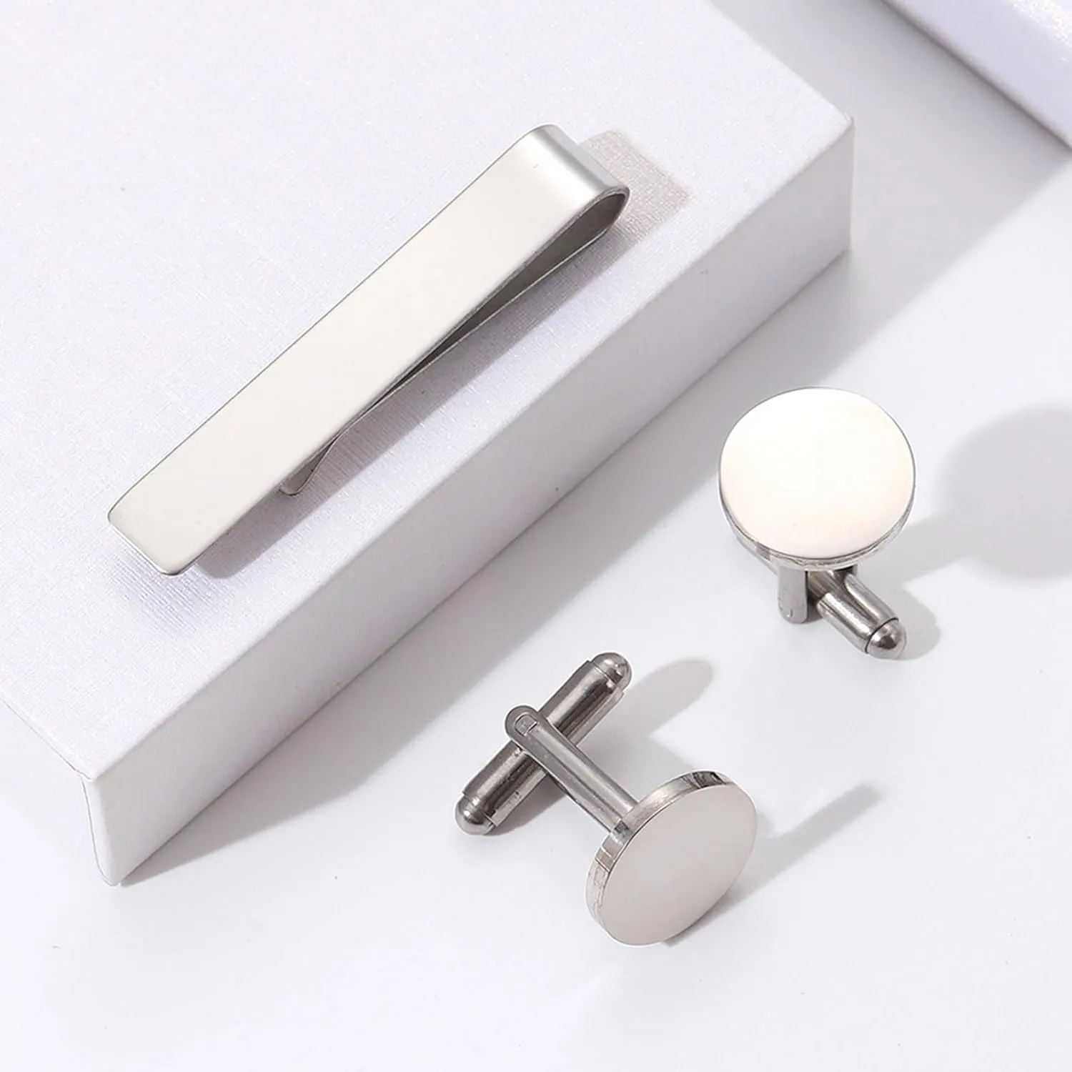 Stylish Men's Tie Clip and Cufflinks Set for Business Professional Craft of Stainless Steel with Elegant Designs