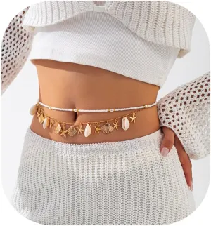 Summer Beach Starfish Shell Pendant Waist Body Chains Jewelry Bikini Layered Beaded Waist Belly Chain Beaded Waist Jewelry for Women