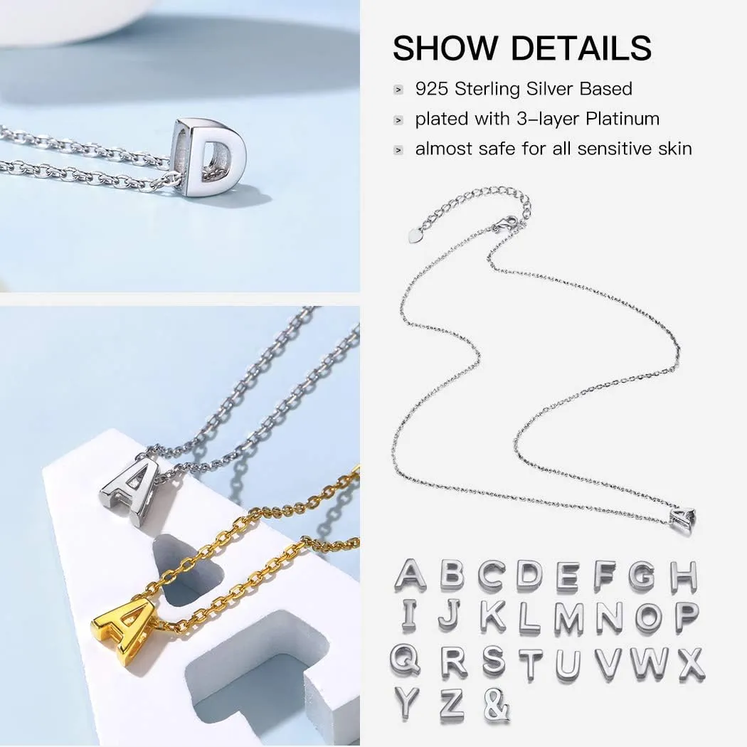 Suplight 925 Sterling Silver Cubic Zirconia Initial Necklaces, Dainty A-Z Alphabet Letter Pendant Necklace for Women (with Gift Box)