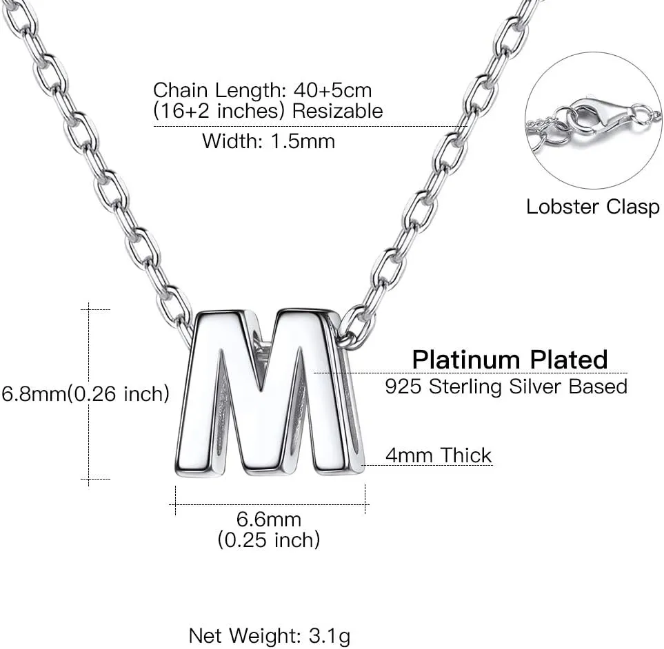 Suplight 925 Sterling Silver Cubic Zirconia Initial Necklaces, Dainty A-Z Alphabet Letter Pendant Necklace for Women (with Gift Box)