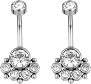 Surgical Navel Rings for Women, 2Pcs Navel Rings Minimalist Silver Cubic Zirconia Studs 14G Belly Rings for Summer