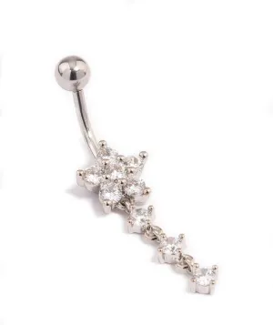 Surgical Steel Cubic Zirconia Flower Triple Charm Belly Ring | Hypoallergenic | On Trend Designs | Stylish Piercings