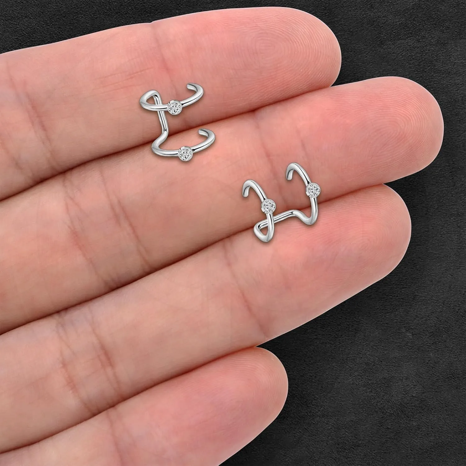 Surgical Steel Ear Cuff with Double Hoops and Zirconia, Conch Cuff, Wrap Around Jewelry, Minimalist Wrap, Faux Piercing Hoop, Ear Clip