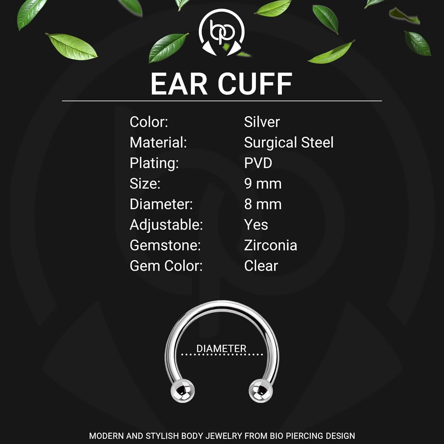 Surgical Steel Ear Cuff with Double Hoops and Zirconia, Conch Cuff, Wrap Around Jewelry, Minimalist Wrap, Faux Piercing Hoop, Ear Clip