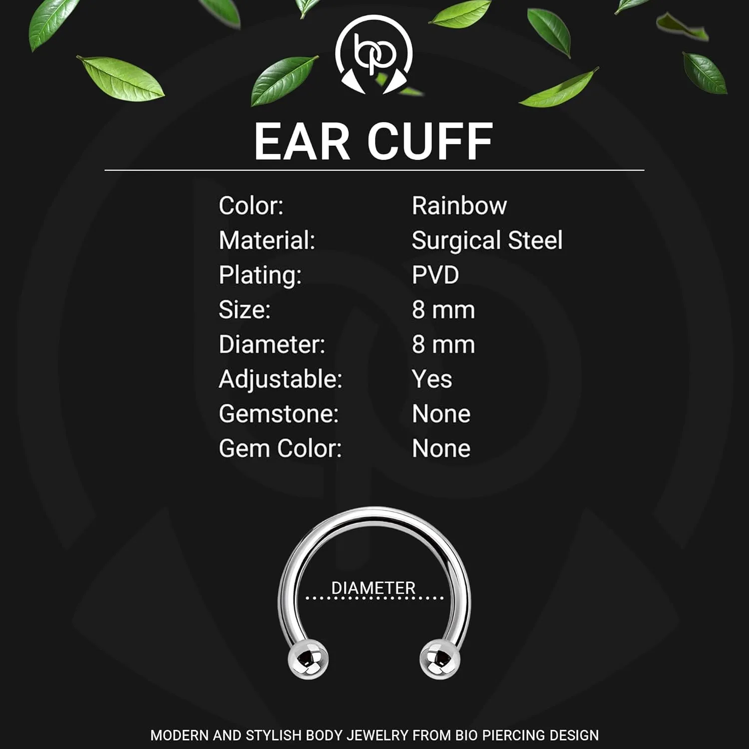 Surgical Steel Ear Cuff with Double Hoops, Cartilage Clip, Conch Hoop, Fake Piercing Jewelry, Non Pierced Jacket, Clip-On Wrap