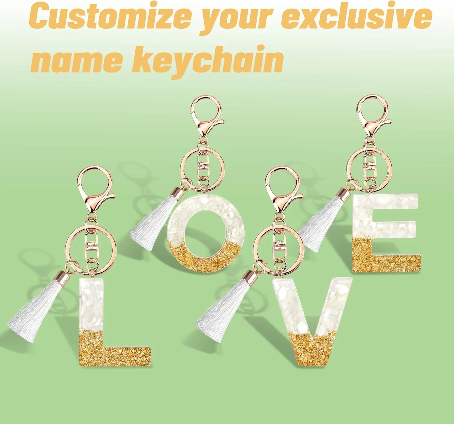 Suweibuke Cute Beige Key Chains for Women Girls, Initial Letter Keychains with White Tassel, Charms for Key Handbag Backpack