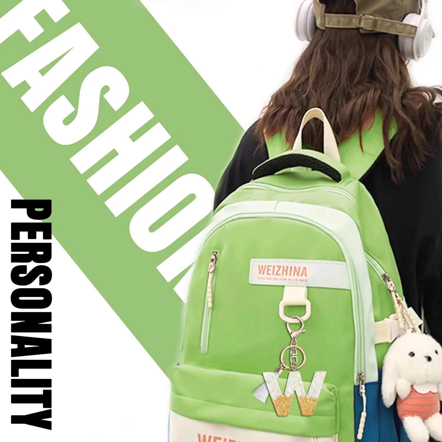 Suweibuke Cute Beige Key Chains for Women Girls, Initial Letter Keychains with White Tassel, Charms for Key Handbag Backpack