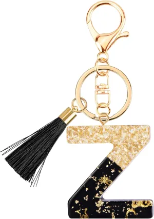 Suweibuke Fashion Black Key Chains for Women Girls, Initial Letter Keychains with Tassel, Charms for Key Handbags Backpacks