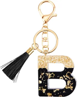 Suweibuke Fashion Black Key Chains for Women Girls, Initial Letter Keychains with Tassel, Charms for Key Handbags Backpacks