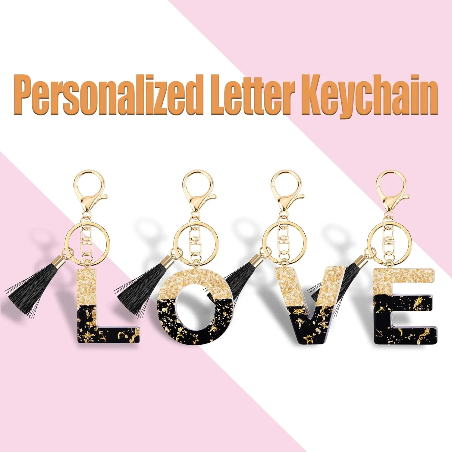 Suweibuke Fashion Black Key Chains for Women Girls, Initial Letter Keychains with Tassel, Charms for Key Handbags Backpacks