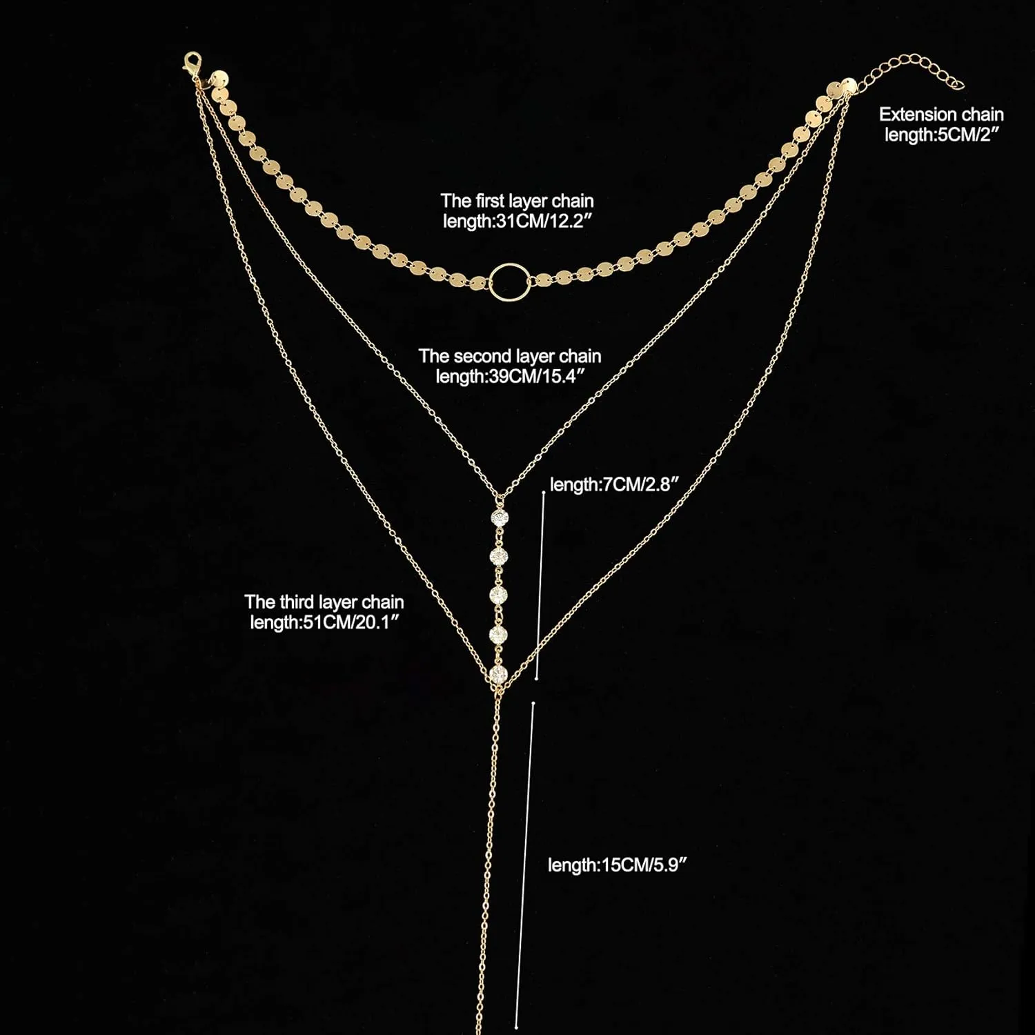 Suyi Stylish Layered Sequins Choker Necklace with Thin Long Chian Pendant for Women Lady