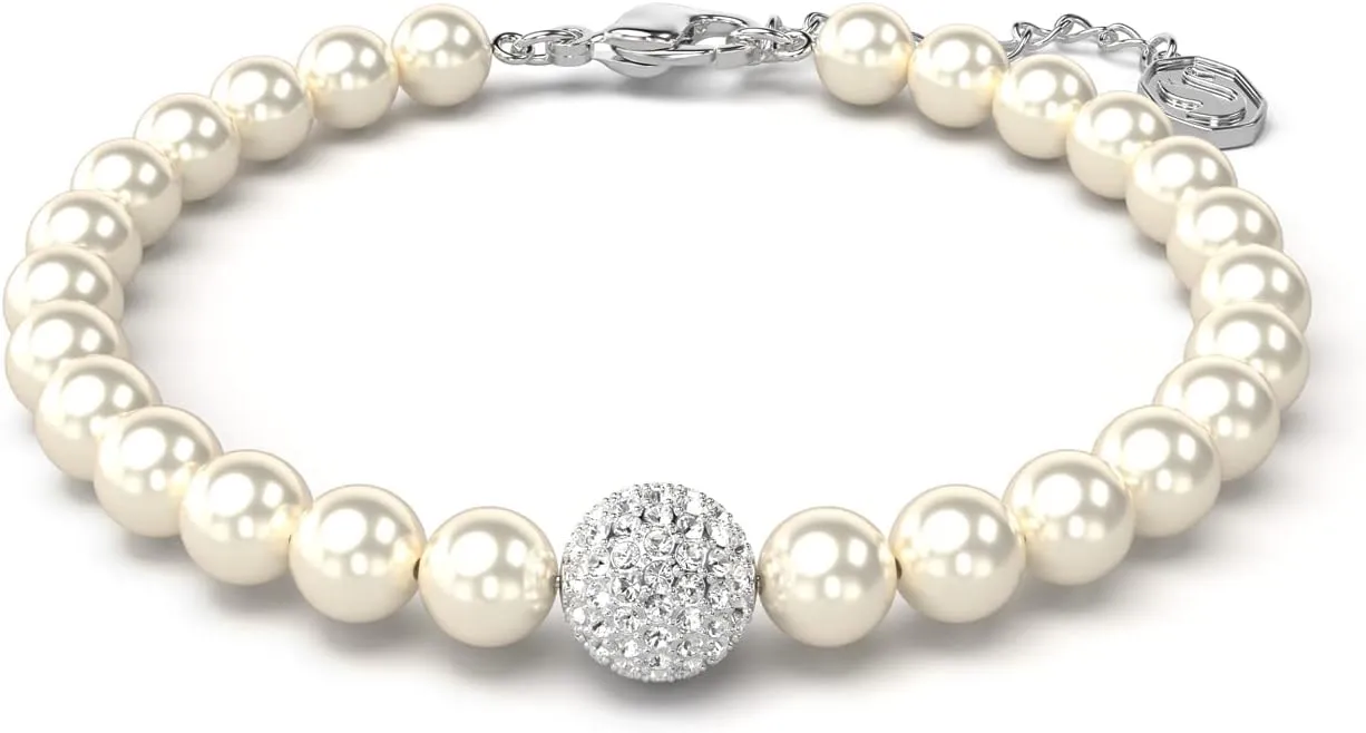 Swarovski Remix Strand Bracelet, Crystal Pearls and Pav-Set Sphere in a Rhodium Finished Setting, Part of the Remix Collection