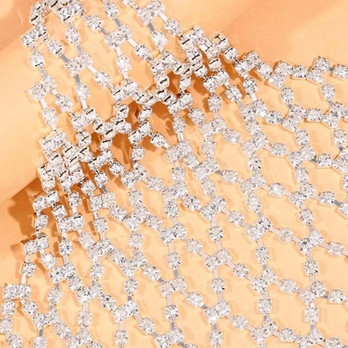 Tassel Rhinestone Bra Body Chain Jewelry for women Sexy Silver Bikini Mesh Crystal Chest Chain Bra Body Accessories
