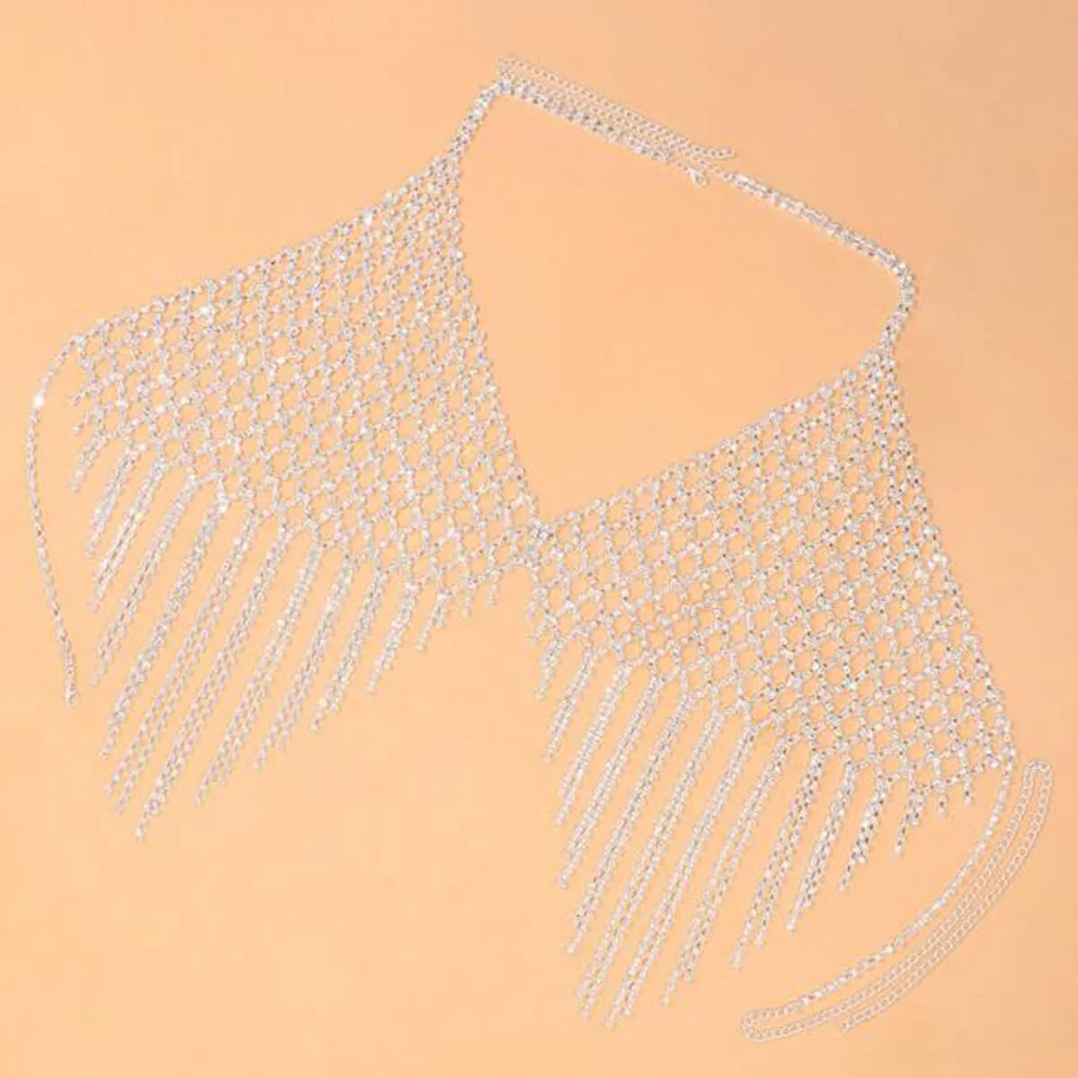Tassel Rhinestone Bra Body Chain Jewelry for women Sexy Silver Bikini Mesh Crystal Chest Chain Bra Body Accessories