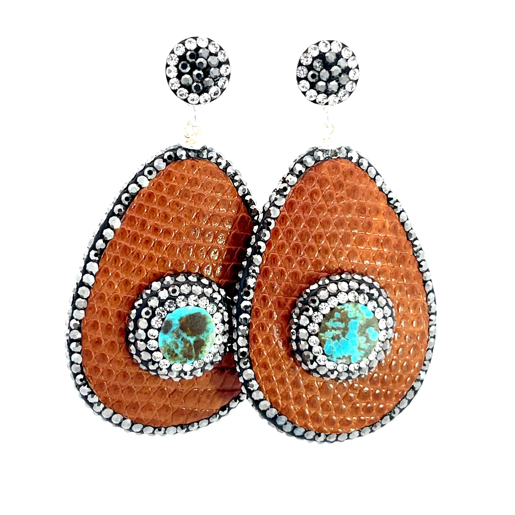 Teardrop Gemstone Leather & Crystal Drop Earrings