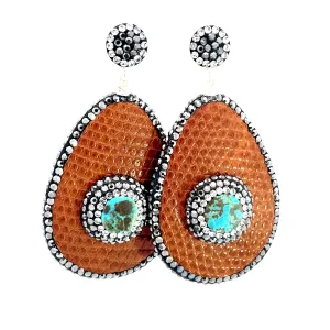 Teardrop Gemstone Leather & Crystal Drop Earrings