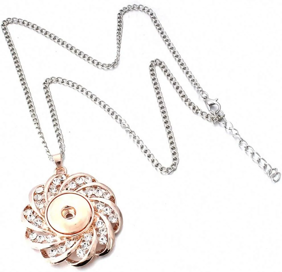 Tebapi Women Plated Rose Gold Flower Crystal Rhinestone Pendant Snap Button Necklace Personality Minority DIY Sweater Chain Dress Reunion Party Jewelry Collocation Simple Versatile Romantic Aesthetic