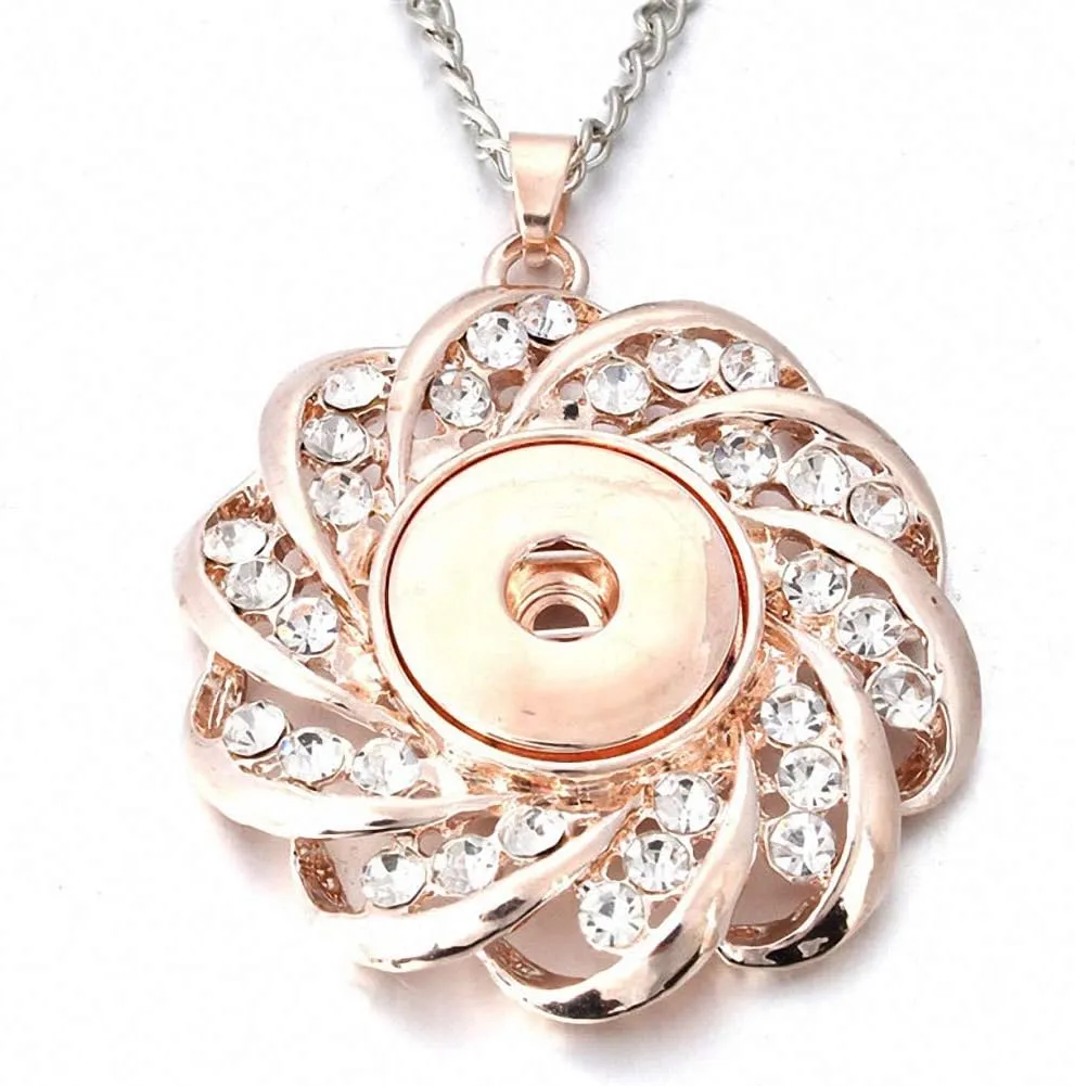 Tebapi Women Plated Rose Gold Flower Crystal Rhinestone Pendant Snap Button Necklace Personality Minority DIY Sweater Chain Dress Reunion Party Jewelry Collocation Simple Versatile Romantic Aesthetic