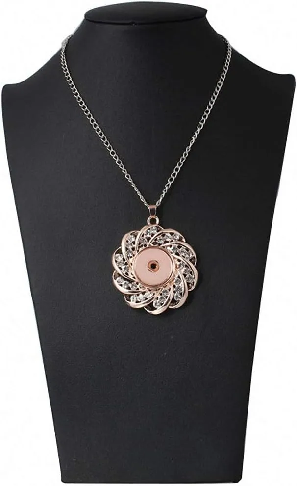 Tebapi Women Plated Rose Gold Flower Crystal Rhinestone Pendant Snap Button Necklace Personality Minority DIY Sweater Chain Dress Reunion Party Jewelry Collocation Simple Versatile Romantic Aesthetic