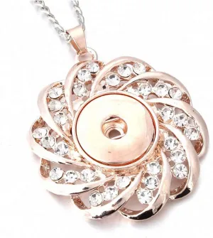 Tebapi Women Plated Rose Gold Flower Crystal Rhinestone Pendant Snap Button Necklace Personality Minority DIY Sweater Chain Dress Reunion Party Jewelry Collocation Simple Versatile Romantic Aesthetic