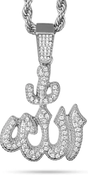 Techno Pave Men's Medium Islamic Iced Out Pendant Necklace with 4mm Rope Chain