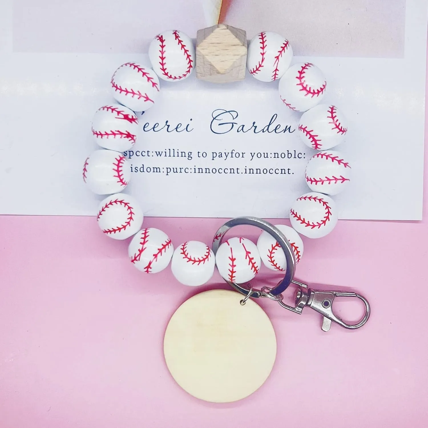 tenghong2021 Baseball Charm Keychain Softball Wooden Key Ring Bracelet Wristlet Women Men Sport Athlete Homecoming Gift