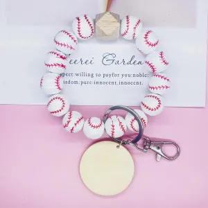 tenghong2021 Baseball Charm Keychain Softball Wooden Key Ring Bracelet Wristlet Women Men Sport Athlete Homecoming Gift