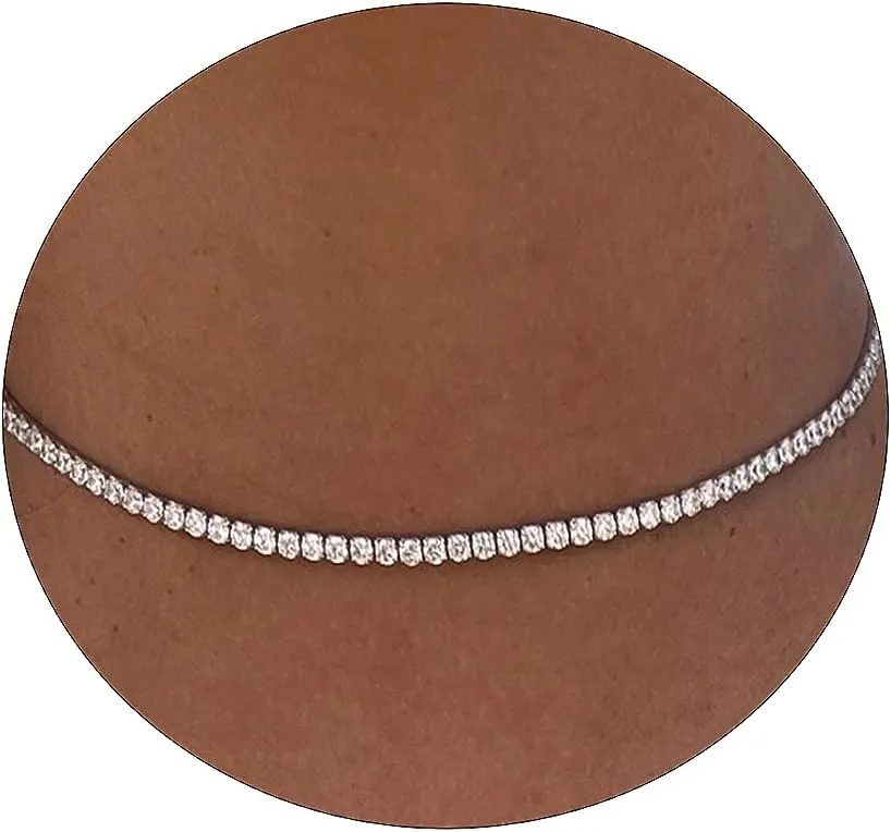 Tennis Necklace 14K Gold/Silver Plated3mm Width Sparking Rhinestone Chain Necklace Delicate Tennis Choker Necklace for Women Dainty Classic Cubic Zirconia Bridal Wedding Jewelry for Women