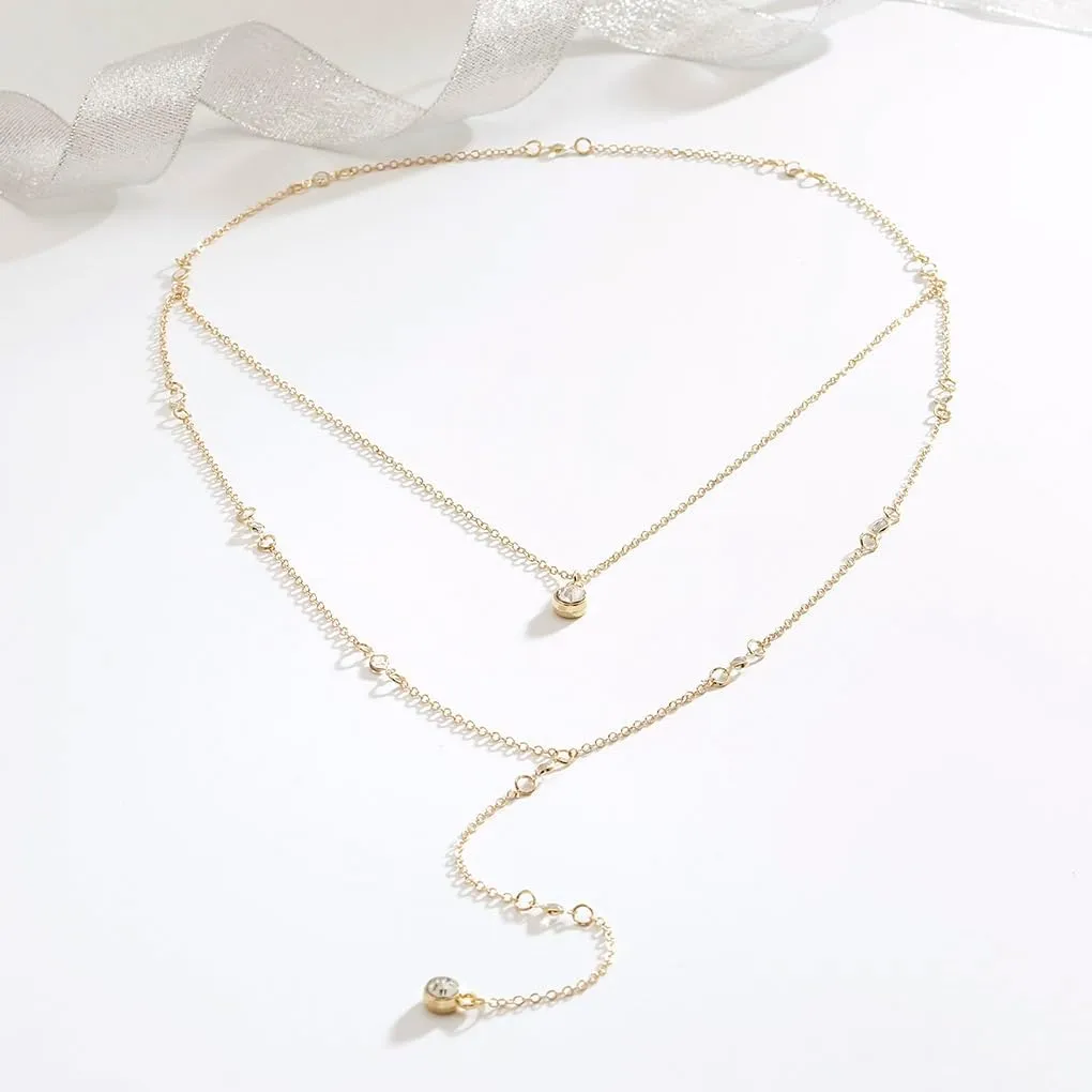 Tgirls Dainty Crystal Body Chain Sexy Backdrop Necklace Silver Body Chains Wedding Rhinestone Back Necklace for Women Bridemaid Jewelry