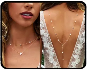 Tgirls Dainty Crystal Body Chain Sexy Backdrop Necklace Silver Body Chains Wedding Rhinestone Back Necklace for Women Bridemaid Jewelry