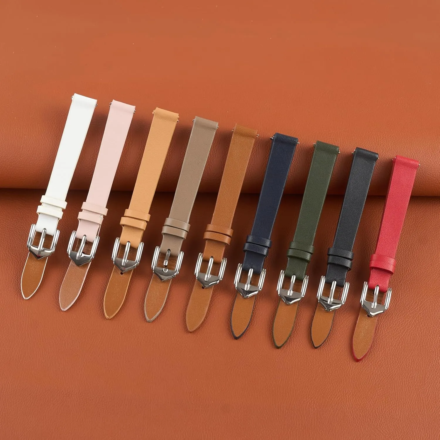 Thin Leather Watch Bands for Womens Ladies Classical Flat Watch Strap Elegant Wristwatch Band Handmade Replacement Band Soft Valentine's Gift for Her Wife Mother 10mm 12mm 14mm