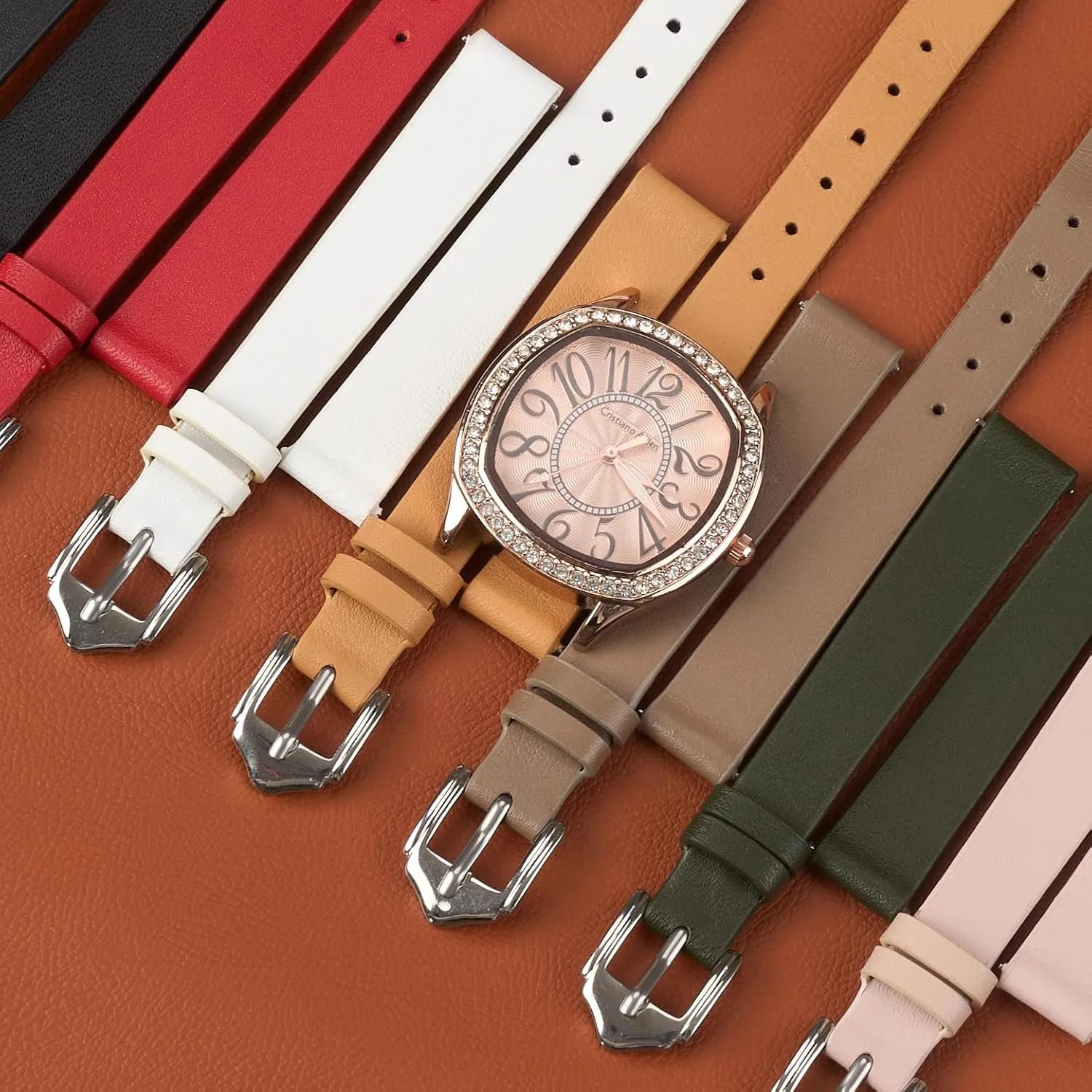 Thin Leather Watch Bands for Womens Ladies Classical Flat Watch Strap Elegant Wristwatch Band Handmade Replacement Band Soft Valentine's Gift for Her Wife Mother 10mm 12mm 14mm