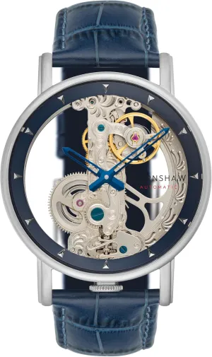 Thomas Earnshaw Fowler Bridge Men's Watch  Automatic Skeleton Movement, 43mm Stainless Steel Case, Leather Strap, Water Resistant 30m, ES-8225-02 - Blue