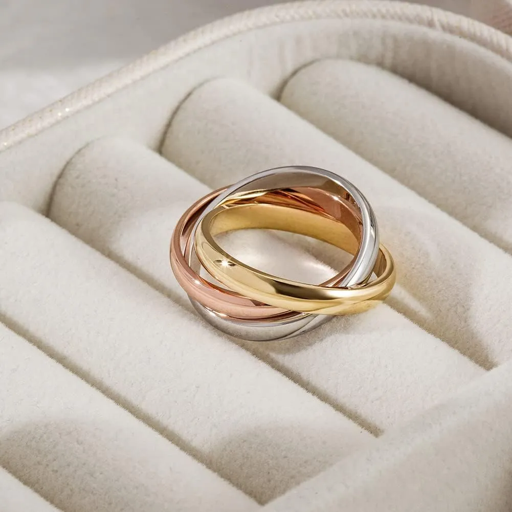 Three-Tone Cross Chunky Bands Statement Rings for Women and Adult Infinity Interlocked Rolling Criss Interwined Rings Cocktail Jewelry