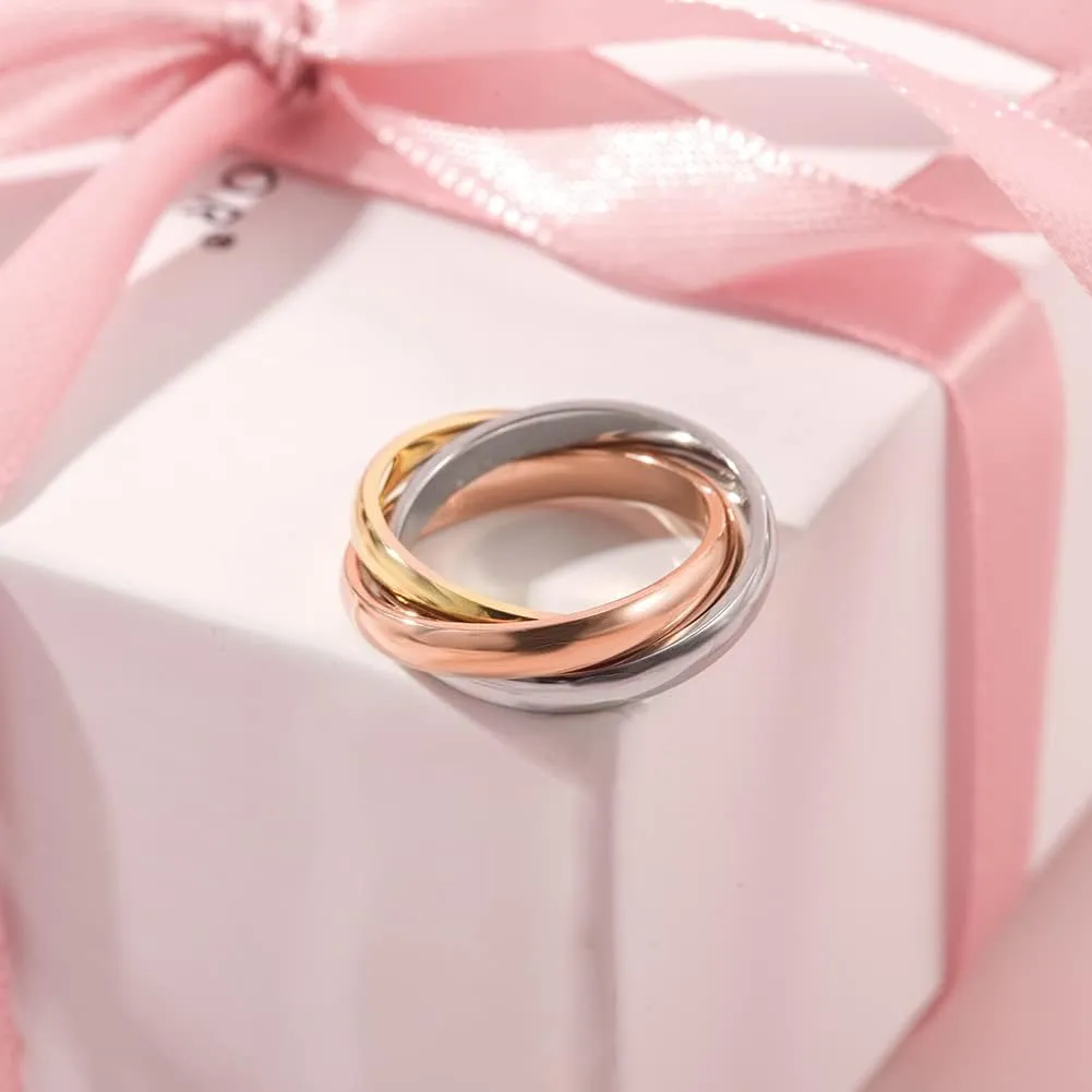 Three-Tone Cross Chunky Bands Statement Rings for Women and Adult Infinity Interlocked Rolling Criss Interwined Rings Cocktail Jewelry