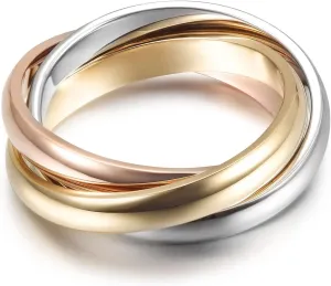 Three-Tone Cross Chunky Bands Statement Rings for Women and Adult Infinity Interlocked Rolling Criss Interwined Rings Cocktail Jewelry